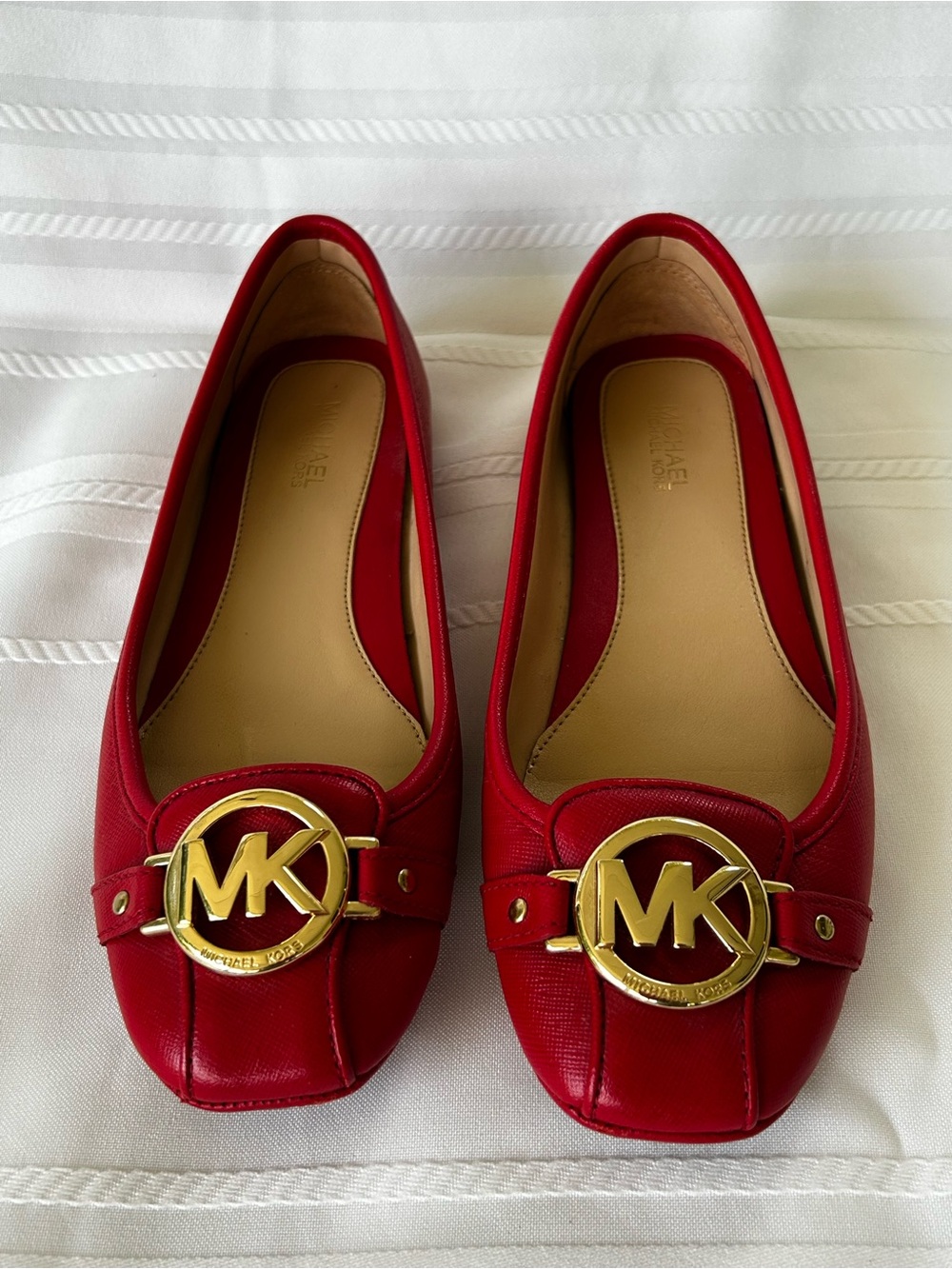 Michael Kors Fulton Moc Flats Womens 6 Red Leather MK Logo Ballet Flats Slip On